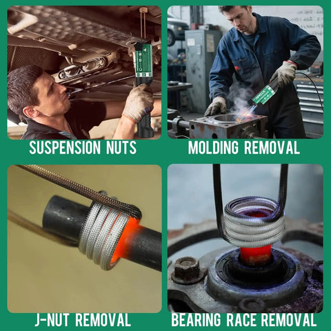 Induction Heater Bolt Removal Kit 1500W 110V Magnetic Heat Tool used for various fastener removal tasks in a workshop setting.