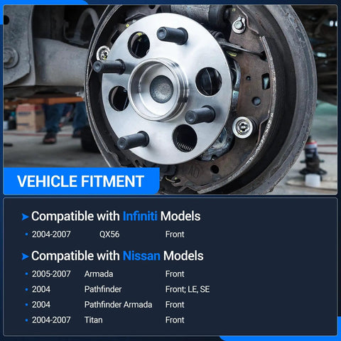 Installed Two Pack Front Wheel Hub and Bearing Assembly for Nissan Titan 04-07, Armada 05-07, Pathfinder 04, Infiniti QX56 04-07, 6 Lug with ABS