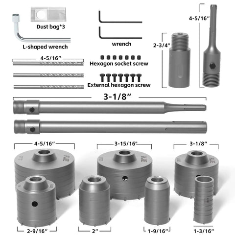 Beefy 35 Piece Concrete Hole Saw Kit With 30 40 50 65 80 100 110 Mm Bits Heavy Duty Tungsten Carbide Construction Includes 3 Drill Bits And SDS Plus And Max Shank Perfect For Concrete Stone Brick Cement And Wall Drilling