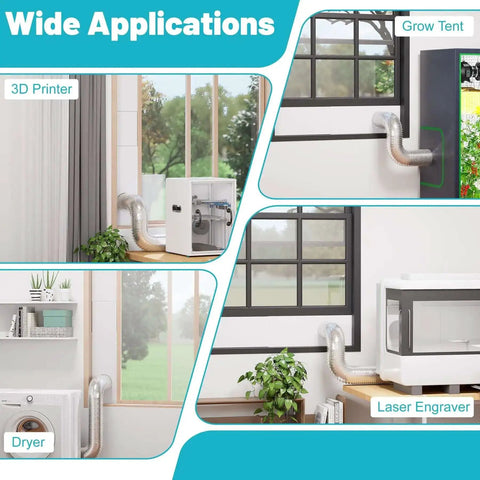 Window Vent Kit for 3 Inch and 4 Inch Ducts, Universal Vent Port installed in 3D Printer, Dryer, Laser Engraver, Grow Tent