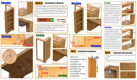 Installation guide for Hidden Bookcase Door Hinges For Concealed Secret Doors With Wire Passing Capability Tread Type Murphy Bookshelf Hinges System For Seamless Aesthetics And Easy Cable Management.