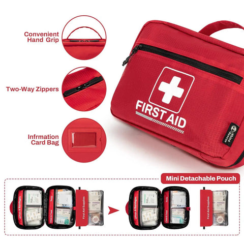 Grab And Go All Purpose First Aid Kit For Home And Office Ready For Emergencies With Thermometer Ice Packs Burn Gel Bandages And Antibiotics From Rhino Rescue
