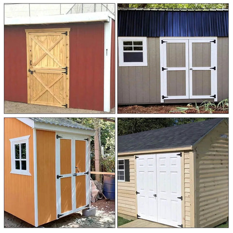 Installed 12 Piece T Strap Barn Door Hinges Black 10 Inch Heavy Duty Hinges on various shed doors and shutters