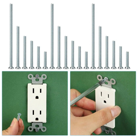 370 Piece Size 6 32 Flat Head Phillips Machine Screws Set Zinc Plated, assorted screws and installation on outlet