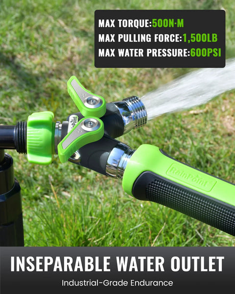 RainPoint garden hose splitter, green metal 2-way Y-splitter with dual shutoff valves and 3/4 GHT thread
