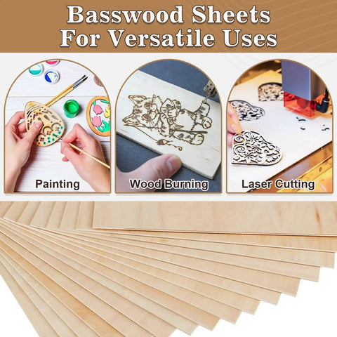 30 Pack Basswood Sheets for Crafts 12 By 12 By One Eighth Inch Thick Unfinished Square Wood Boards Smooth Surfaces