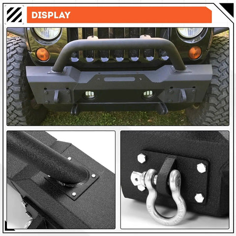 Stubby Front Bumper For Jeep Wrangler JK JL Gladiator JT With Fog Light Housing installed on a Jeep with close-up details