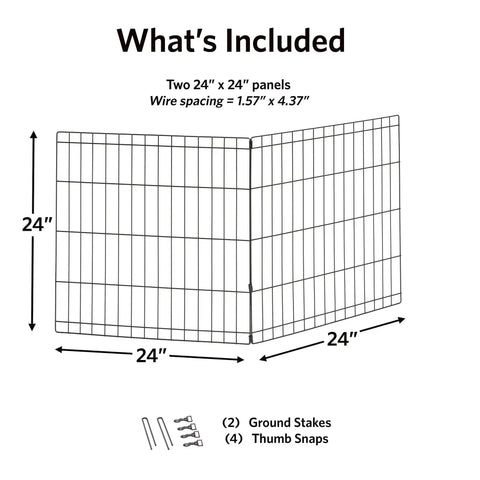 Diagram of Universal Pet Playpen 2 Panel Extension Kit For Metal 24 Inch Dog Pens Adds Four Feet Of Space with stakes and snaps