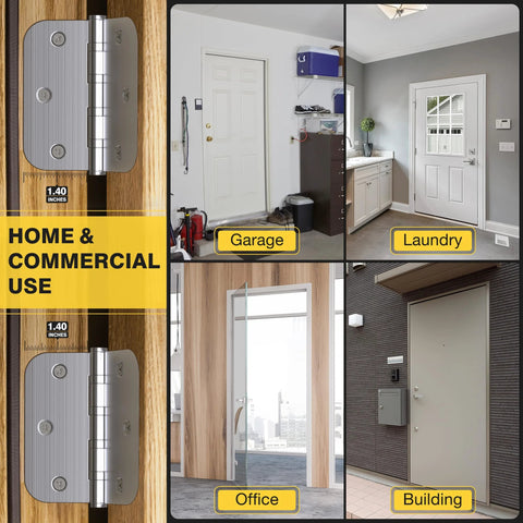 KOLET 3.5-inch ball bearing door hinges, brushed nickel finish, 5/8-radius, non-removable pin, stainless steel, 3-pack