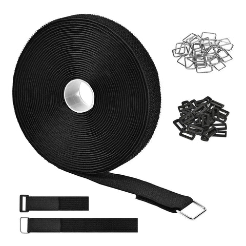 1 Inch By 39 Foot Nylon Hook And Loop Straps Roll With 60 Buckles 30 Metal And 30 Plastic Adjustable Reusable Cut To Length Ties