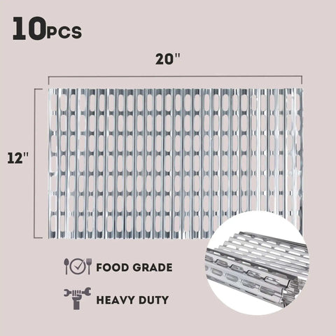Disposable Aluminum Grill Liners And Grill Toppers For Easy Cleanup And Grate Protection, 12x20in, Heavy Duty 10-Pack