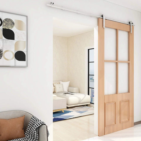 9Ft Stainless Sliding Barn Door Hardware Kit For Single Wooden Door Super Smooth And Quiet Fits 54 Inch Door Panel installed