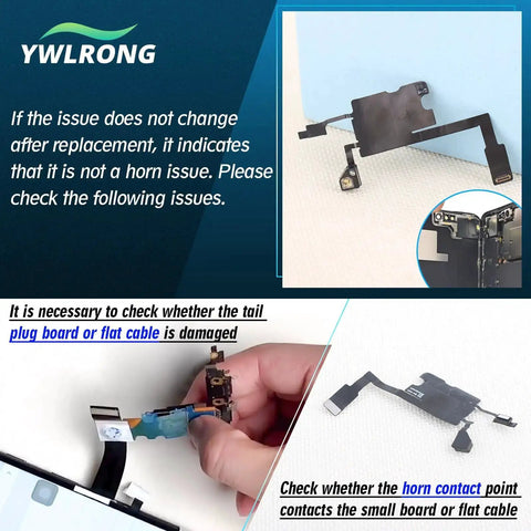 Diagram showing troubleshooting tips for iPhone 14 Pro Max Earpiece Speaker Replacement Kit With Proximity Sensor Flex Cable And Tools.
