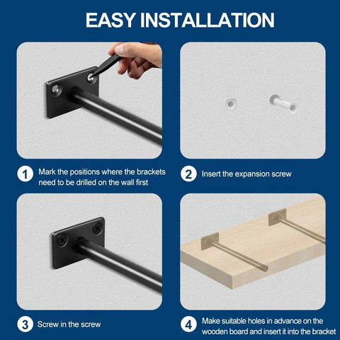 Easy installation guide for 12 Pack 6 Inch Black Solid Steel Floating Shelf Brackets with step-by-step instructions.