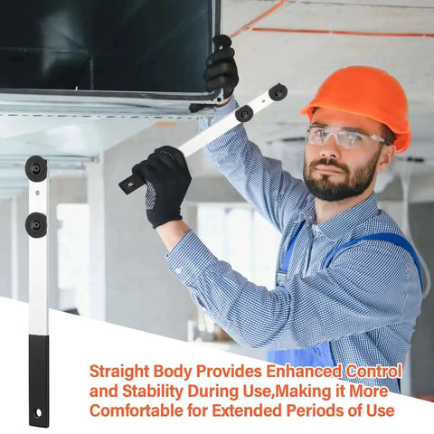 Sheet metal worker using Pro Grade Duct Stretcher Tool With Straight Body Design 16 Inch for HVAC ductwork alignment