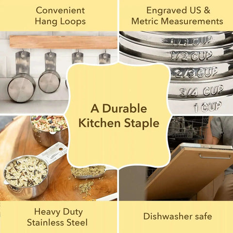 Pro Chef Grade Stainless Steel Measuring Cups And Spoons Set Of 12 For Dry And Liquid With Hang Loops and Engraved Measurements