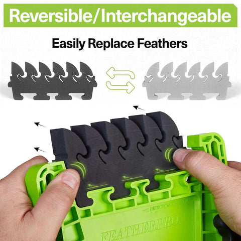 FeatherPRO FP1 Featherboard with EVA feathers being replaced, designed for saws and routers, enhances kickback resistance and feed control.