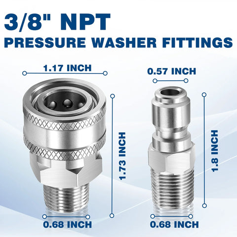 TasuoX 3/8 in NPT pressure washer adapter set, 2-piece stainless steel external-thread quick-connect fittings