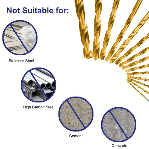 Titanium Twist Drill Bit Set With 99 Pieces, 135 Degree Point High Speed Steel not suitable for stainless steel, cement, concrete, high carbon steel