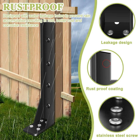 Heavy Duty Fence Post Repair Kit For Wood Posts With Ground Stakes And Post Anchors Two Pack with rustproof coating on wood post