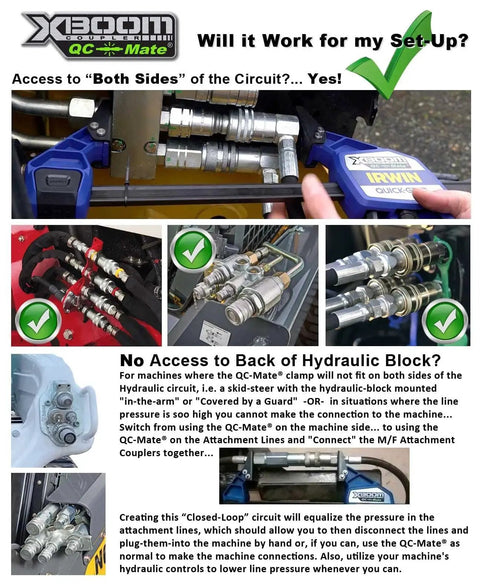 Quick Coupler Hand Clamp 18 Inch With Seven Eighths Uni Jaw Set in hydraulic application, showcasing coupler connections.