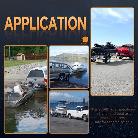 Image showing trailers using 2 Sets 4 Lug Trailer Hub Kit For 2000 Lb Capacity Fits 1 Inch And One Sixteenth Inch Spindles With L44643 And L44649 Bearings Kit Including 8 Cone Wheel Nuts Two One Point Two Five Inch Oil Seals Two One Point Five Inch Oil Seals And Cotter Pins.