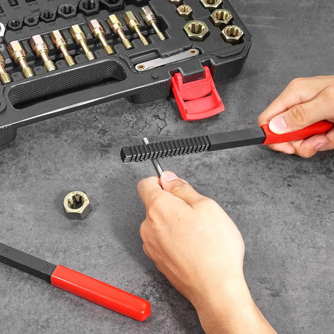 Premium 61 Piece Thread Restorer Kit With UNC UNF And Metric Thread Chaser Set Includes Thread Files And Storage Case Heat Treated Steel For Mechanics And DIY Enthusiasts For Everyday Shop And Field Work VEVOR in use
