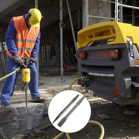 Jack Hammer Drill Bit Set 16 Inch Four Pack For Demolition And Concrete Breaking With Flat Tip And Bull Point Chisels