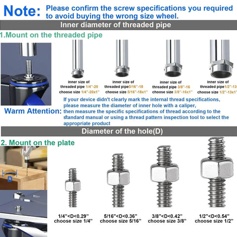Infographic showing screw specifications for 2 Inch Heavy Duty Swivel Caster Wheels Threaded Stem UNC 1/4-20 By 1 Inch Set Of 4