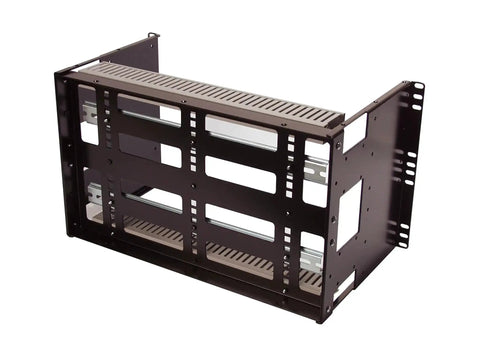 Beefy 6U Din Rail Panel For Standard 19 Inch Server Racks, adjustable height mount, 14 gauge steel frame, side view