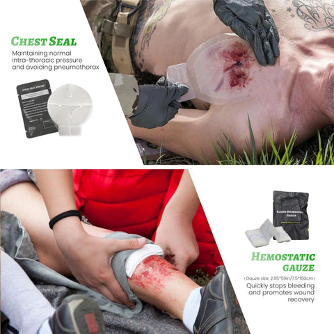 Trail Ready Outdoor Trauma First Aid Kit For Camping And Hiking with chest seal and hemostatic gauze in emergency use