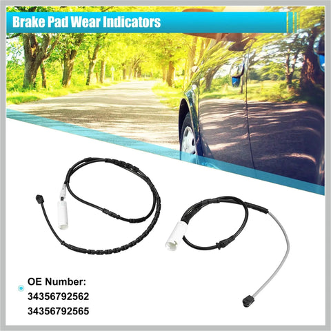 Front view: two brake pad wear sensor cables with white connectors and black wiring.