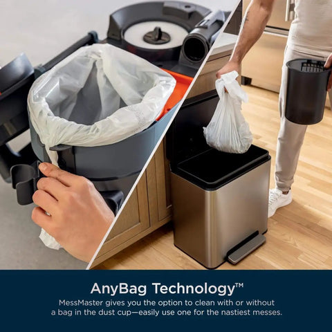 Using AnyBag Technology with MessMaster Portable Wet Dry Vacuum One Gallon Capacity With True Grip Accessory Suite Corded For Pets And Cars Ultra Powerful Suction For Tough Wet And Dry Messes Burgundy UV105