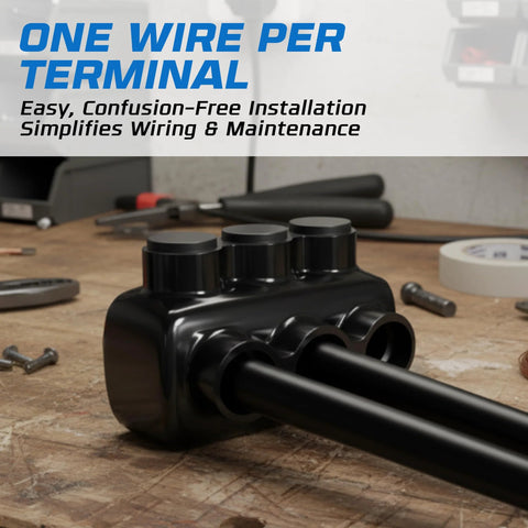 OHLECTRIC insulated three-port wire connector block with single-side-entry, black plastic