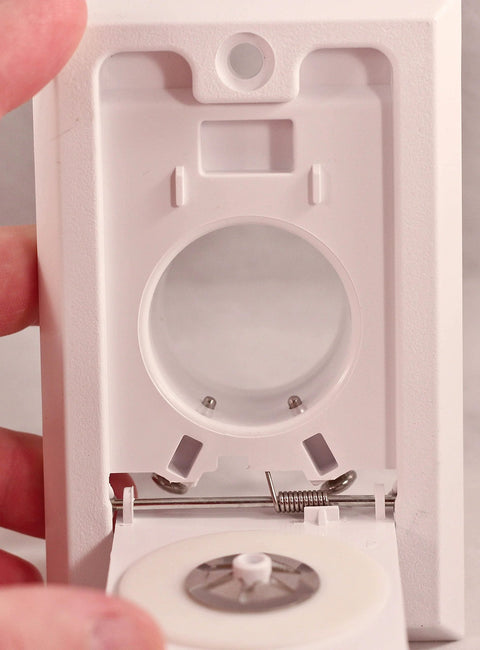 Central vacuum wall inlet panel, Hayden, white with circular hose outlet and square door