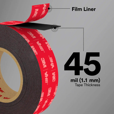 VHB Double-Sided Acrylic Foam Mounting Tape Single Roll, Heavy-Duty Industrial Adhesive 45 mil film liner detail