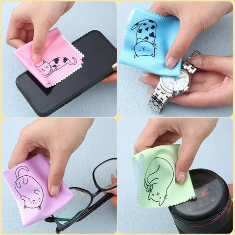 20 Pcs Kitty Design Microfiber Cleaning Cloths For Glasses And Phones 6x6 Inches used on phone, watch, glasses, and camera lens.