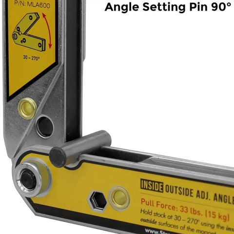Adjustable Angle Magnetic Welding Square With Inside And Outside Magnets, 6 Inch Fixture For Sheet Metal And Pipes, 30 To 270 Degree Range, 33 Lb Pull, MLA600 By Strong Hand Tools