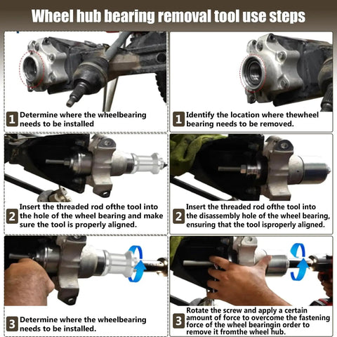 Steps for using Black Wheel Bearing Removal Tool For ATV And UTV Fits 40 Or 44 Millimeter Bearings with impact wrench.