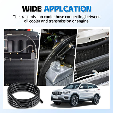 Black 3/8 in ID transmission oil cooler hose, 10 ft, SAE J1532, 300 PSI, for power steering and hydraulic systems