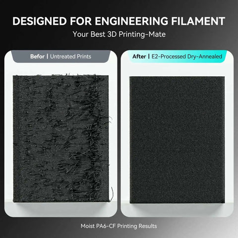 Comparison of untreated and annealed PA6-CF filament using 2-In-1 Filament Dryer And Annealing Box For 3D Printing Dual Chamber.
