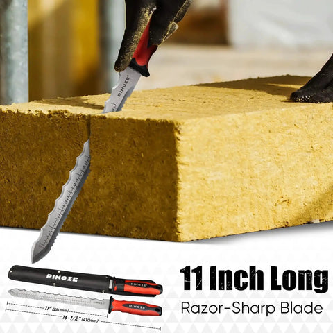 Heavy Duty 11 Inch Insulation Knife With Laser Scale, Stainless Steel Blade, Dual Side Serrated Duct Cutter For Cutting