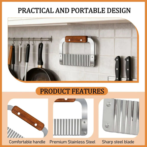 Crinkle Cutter Set For Veggies And Potatoes With Ergonomic Wooden Handle Serrated Knife in kitchen setting