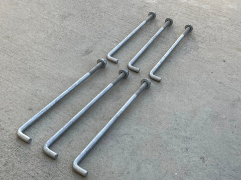 Heavy Duty Five Eighths Inch Threaded Concrete Anchor L Bolts For Base Plate And Sill Plate Installations, 16 Inch Length, Galvanized