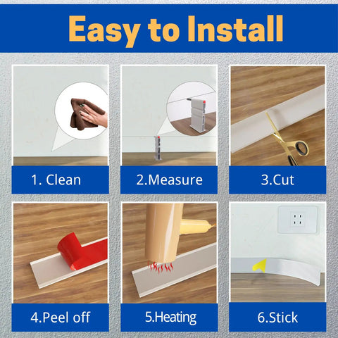 Instructions for Self Adhesive Vinyl Wall Base Molding 4 Inch Wide 20 Feet White Peel And Stick Cove Base No Glue Needed Easy Install.