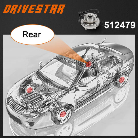 Diagram showing placement of Rear Right Wheel Hub And Bearing Assembly For Dodge Journey 2009 Through 2019 With Abs Five Lug