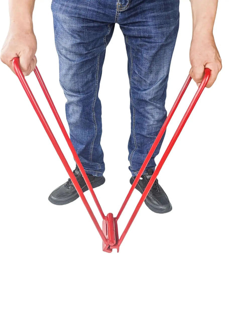 Person using Built Tough 2 In 1 Sheet Metal Hand Seamer for bending metal sheets, standing position view