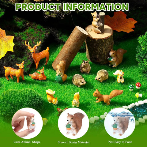 Totally Adorable Miniature Squirrel Garden Accessories Set with 19 pieces resin squirrels and animals for craft dioramas.