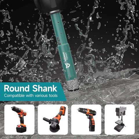Three Eighths Inch Diamond Hole Saw For Tile And Glass Round Shank Core Drill Bit For Cordless Drill And Drill Press Dry And Wet Use Opener Pro Grade Cuts Granite Marble Ceramic Stone With Clean Smooth Edges image showing drill bit detail.
