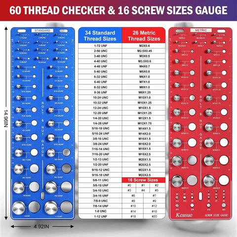 76 Piece Thread Checker Gauge Set Featuring 34 Standard And 26 Metric Thread Sizes Plus 16 Screw Size Gauges Aluminum Plate